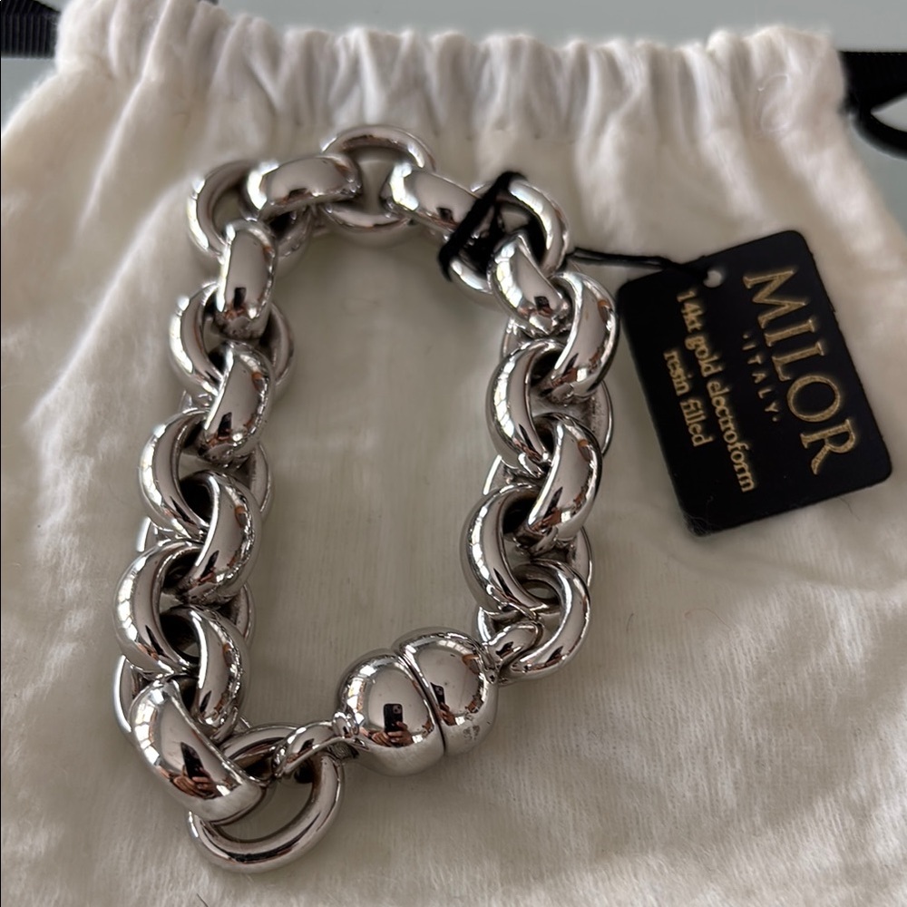Milor Italy 14k White Gold Oval Link Bracelet